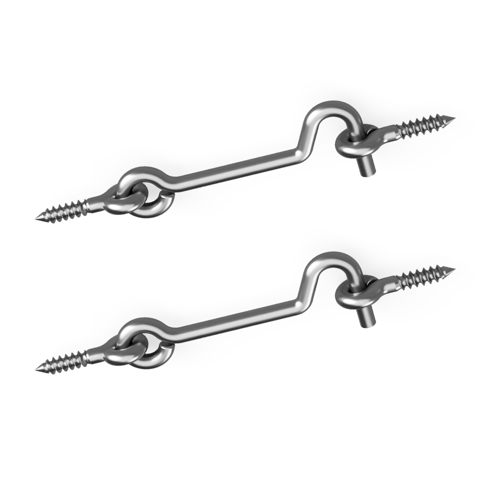 A pair of metal cabin hooks and eyes
