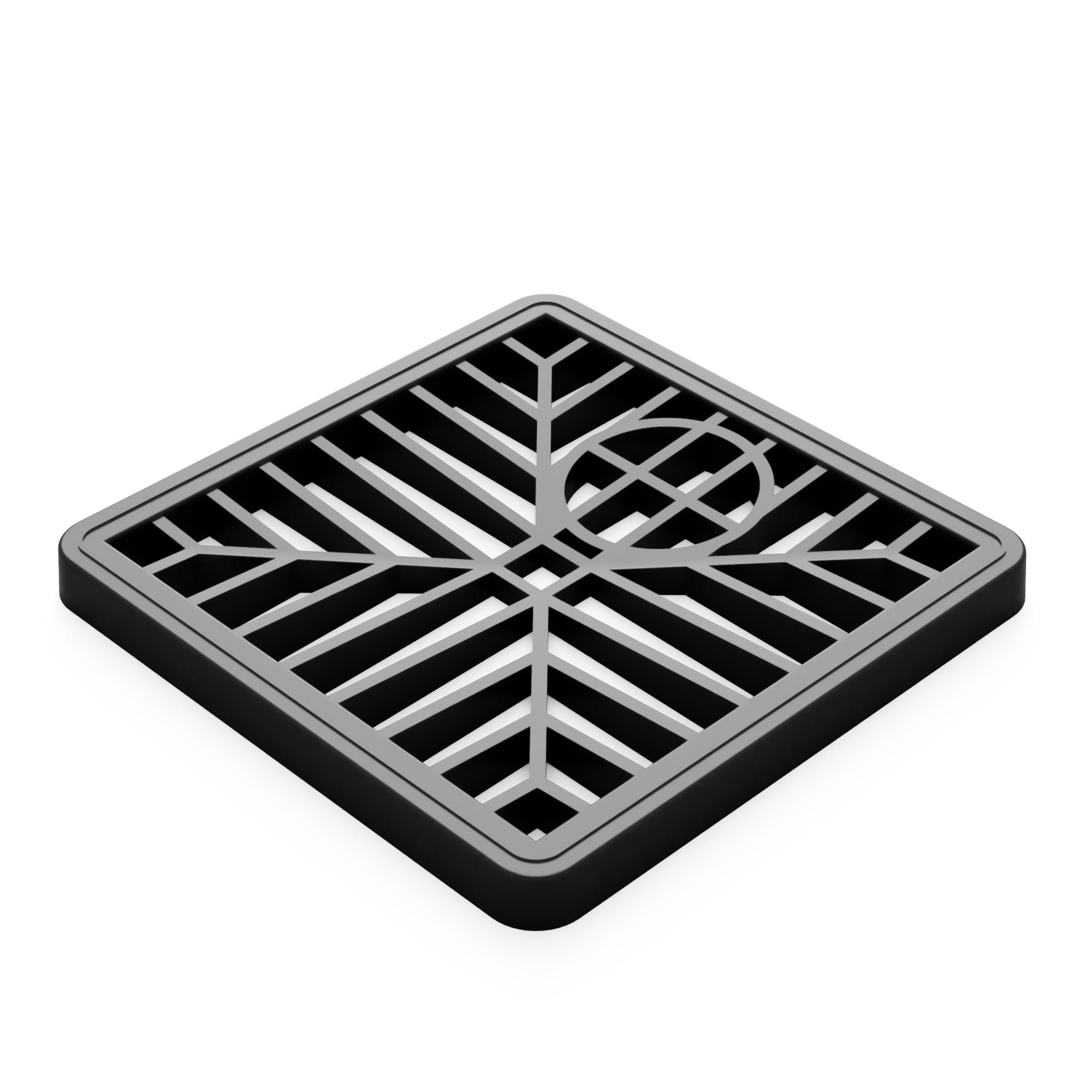 A square black QUERGO outdoor drain cover